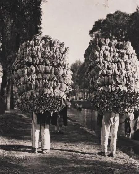 Dos hombres cargando fardos