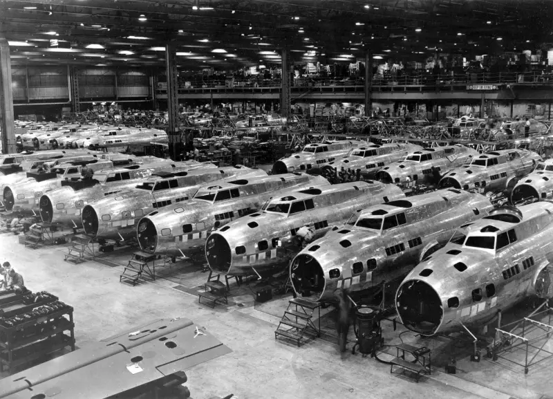 Boeing B-17E Flying Fortress heavy bombers under construction