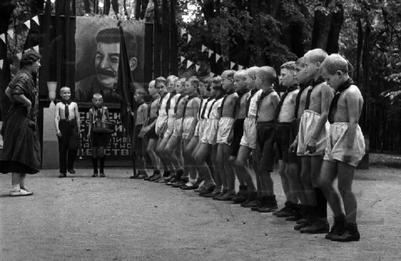 Line in a Pioneer Camp