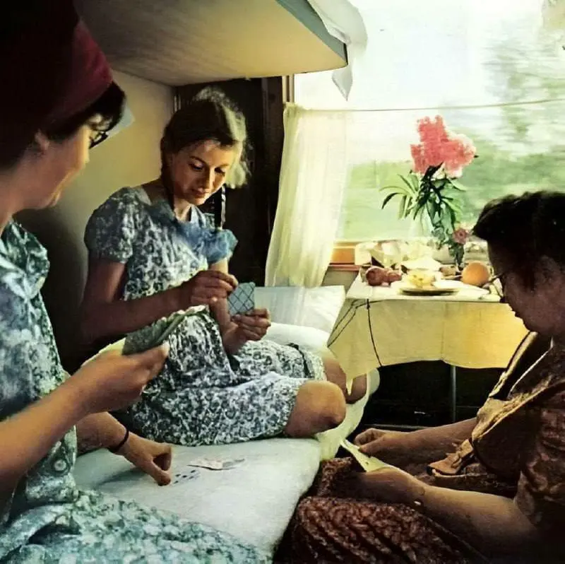 Train passengers playing cards