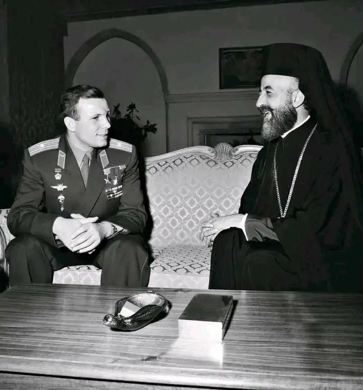 Gagarin at a Meeting with Archbishop Makariy of Cyprus