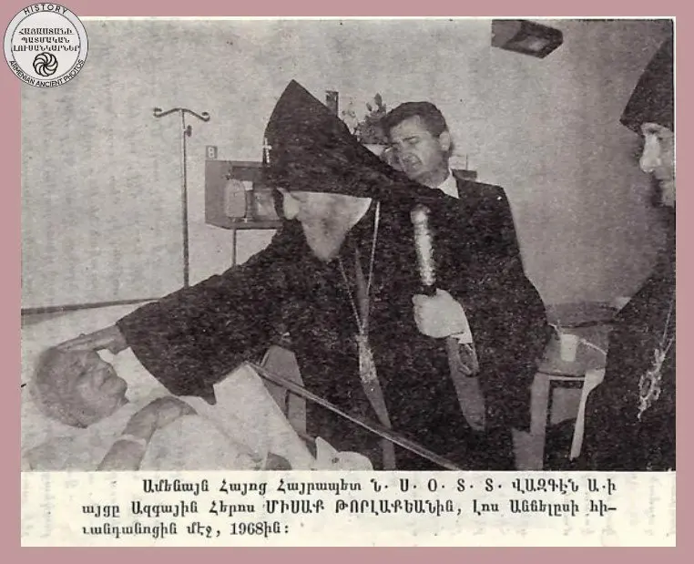 Last blessing of Misak Torlakyan by All Armenian Catholicos Vazgen I