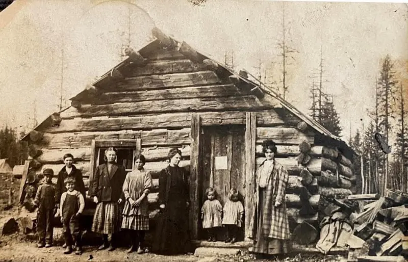 The Martin family log cabin that also doubled as a school in the Katka district of Boundary County