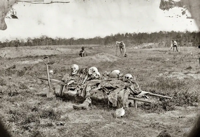 Remains of dead on the battlefield
