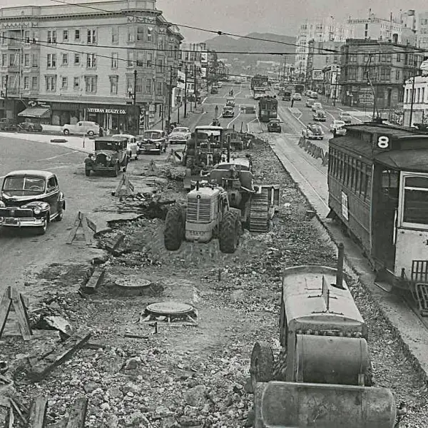 Market, Valencia, and Gough Streets under construction.