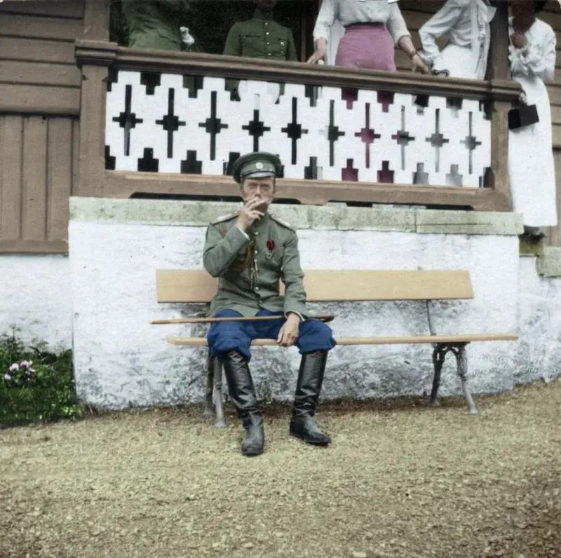 Tsar Father Nikolai II Alexandrovich at the Porch