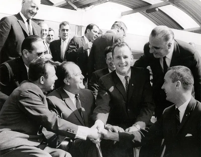 Yuri Gagarin with  Hubert Humphrey and Georges Pompidou 