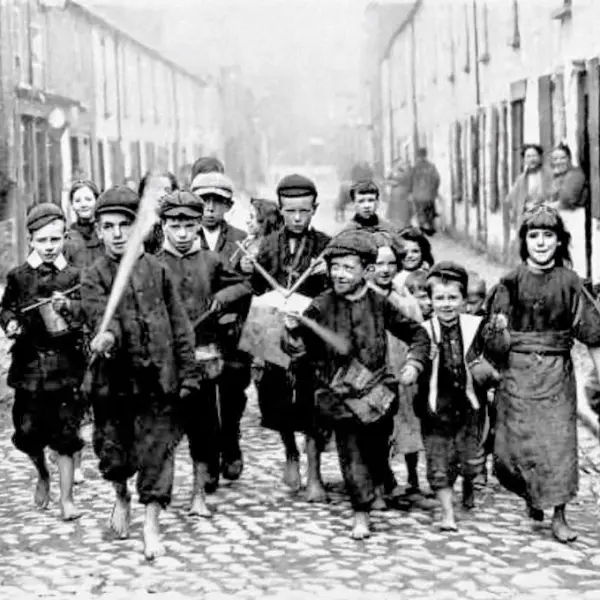 Children parading in a street