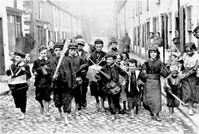 Children parading in a street
