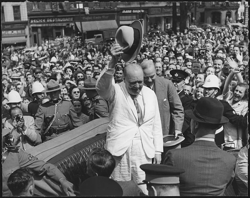 Churchill is greeted by a crowd