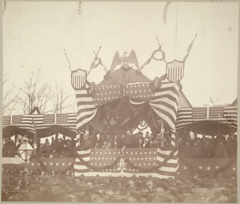 President Garfield in reviewing stand, viewing inauguration ceremonies