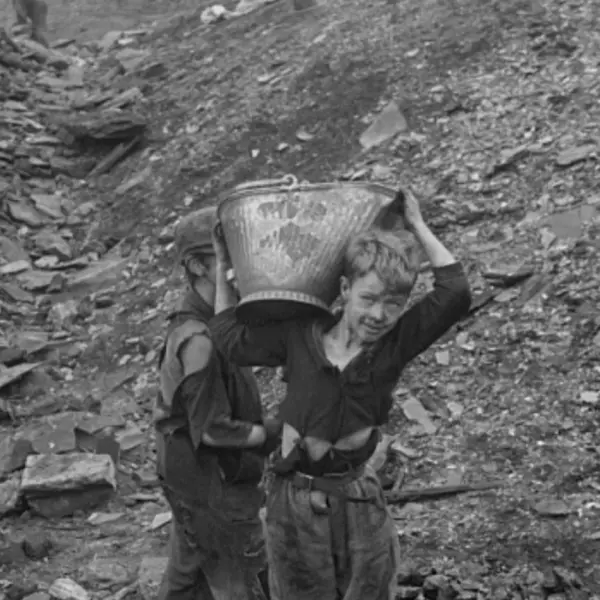 Young boys salvaging coal from the slag heaps