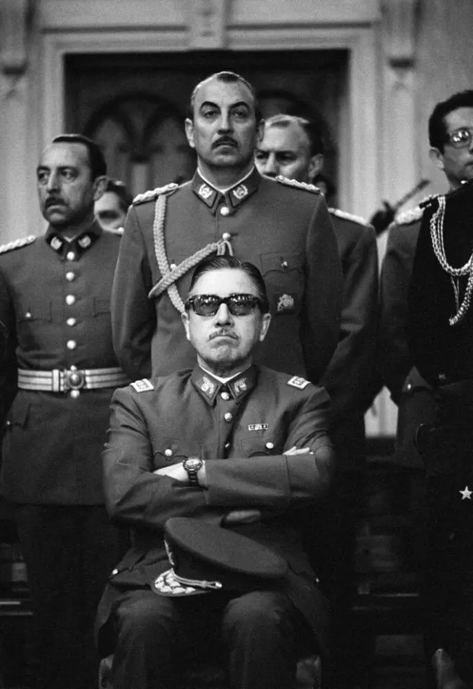 General Augusto Pinochet with officers before mass in honor of Chile's independence