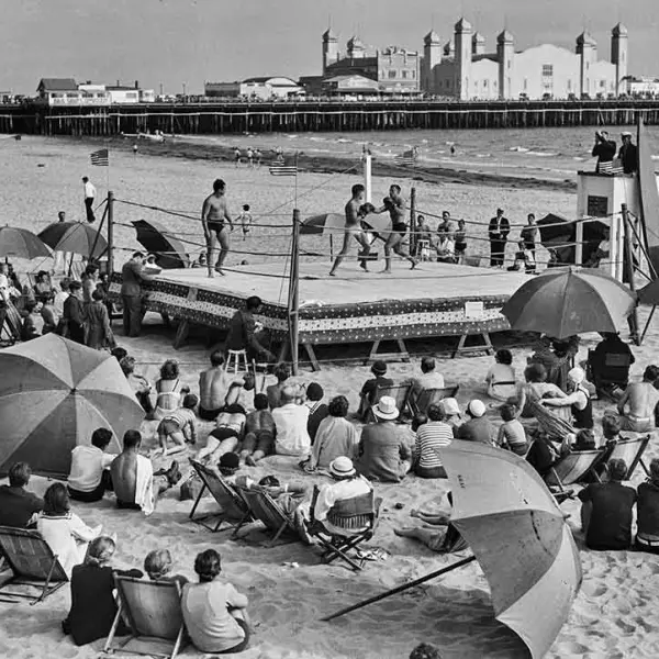 Boxers fighting in a ring