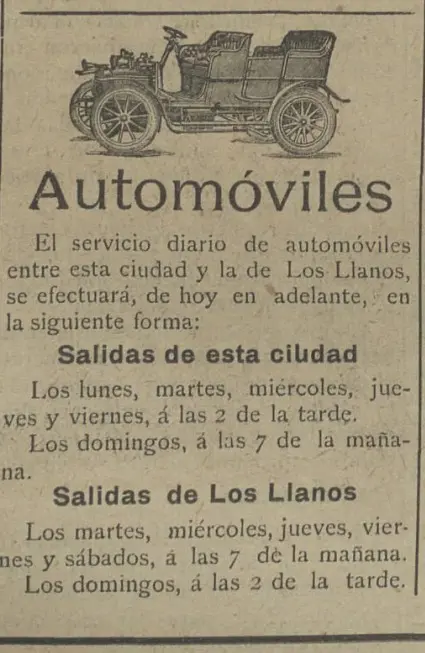 Servicio de automóviles desde Santa Cruz y Los Llanos.