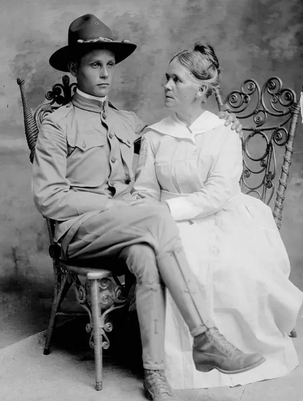 A young soldier and his mother