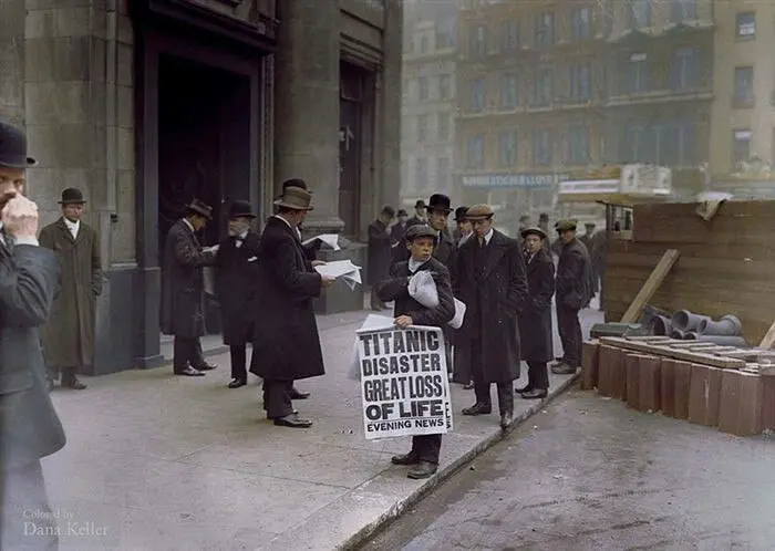 Boy Selling Newspapers About the Titanic