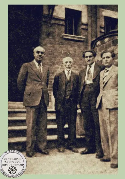 Garegin Nzhdeh, Hovsep Ter-Davtyan and Gerasim Balayan in front of the ARF Museum