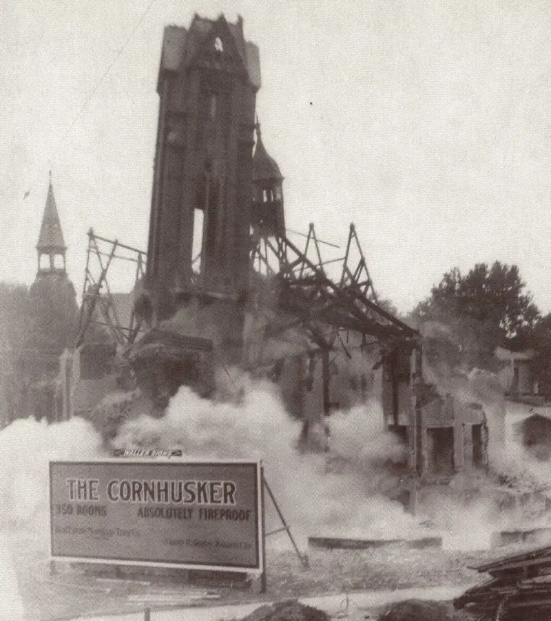 Church during demolition for the construction of the Cornhusker Hotel