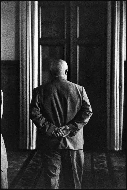 Nikita Khrushchev waiting for Richard Nixon