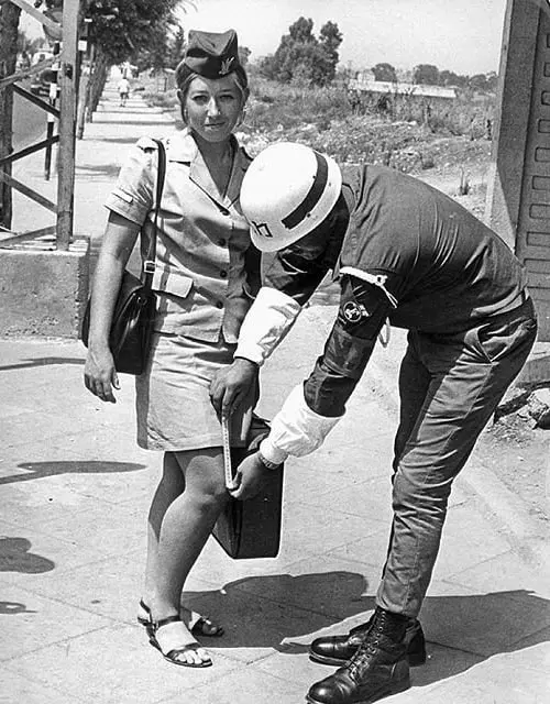Israeli Military Police Checking Soldier's Skirt Length