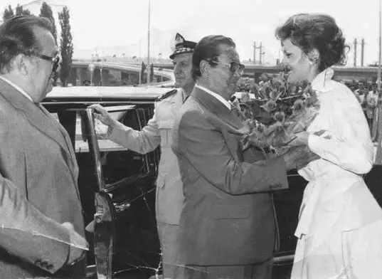 Josip Broz Tito meeting with young and happy woman in Yugoslavia.