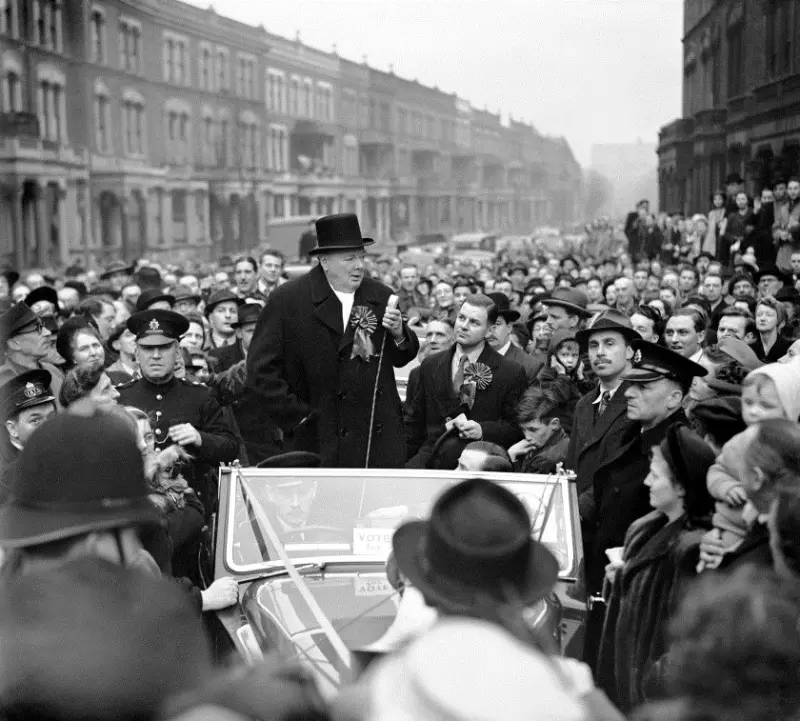 Sir Winston Churchill speaking at Blythe Road