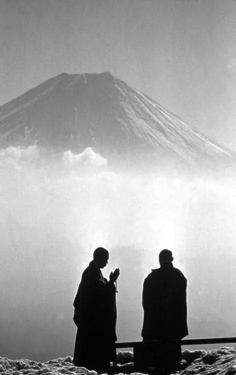 Monks Contemplating Mt. Fuji at Dawn