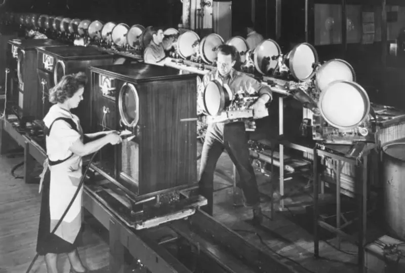 An assembly line at Zenith Electronics