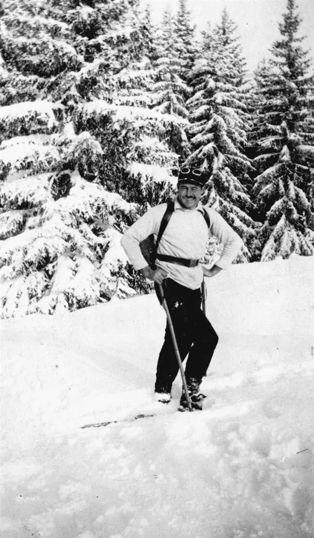 Ernest Hemingway Posing on Skis