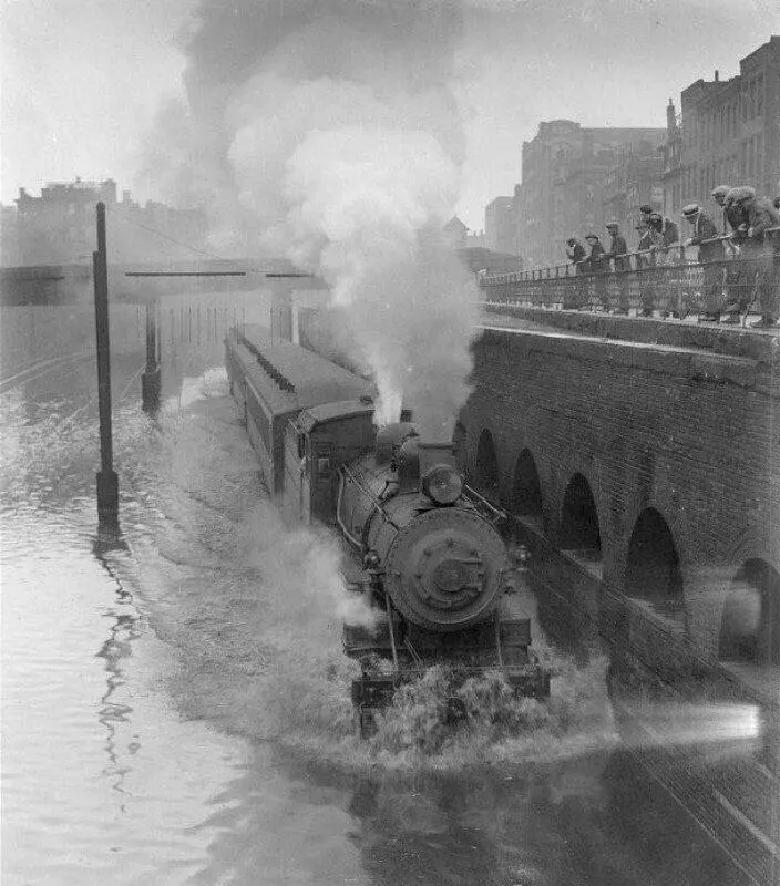 Steam Locomotive During The Boston Flood