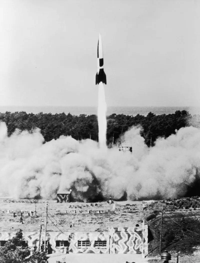 A German V-2 rocket takes off