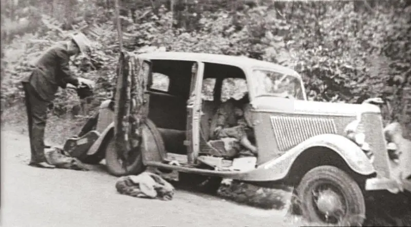 Ford V-8 containing the remains of Bonnie Parker and Clyde Barrow