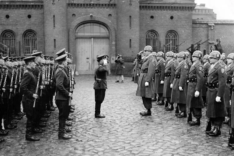 The changing of the Soviet-American guard at Spandau Prison, Germany