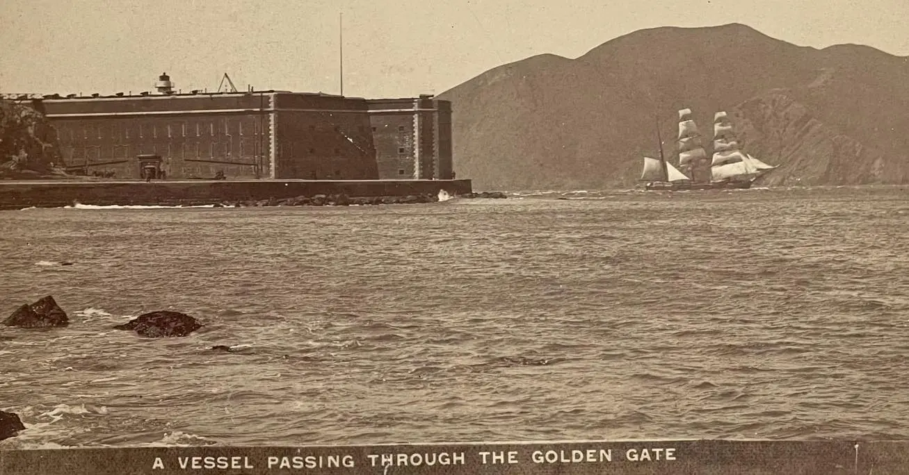 A vessel passing through the Golden Gate. A vessel passing through the Golden Gate.