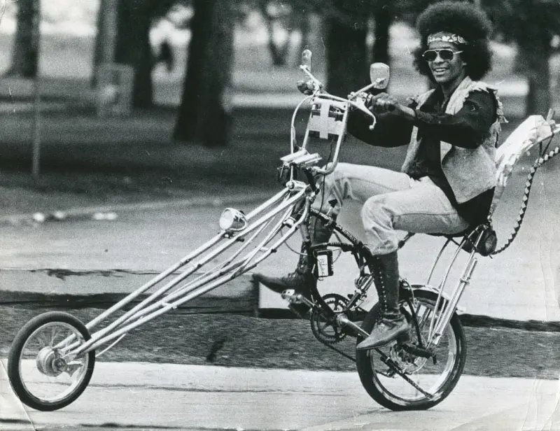 Man on a wild chopper bicycle