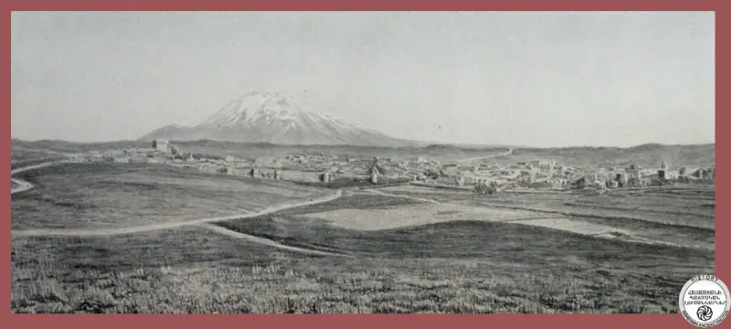 Photographed by Henry Lynch. Manazkert and Mount Sipan