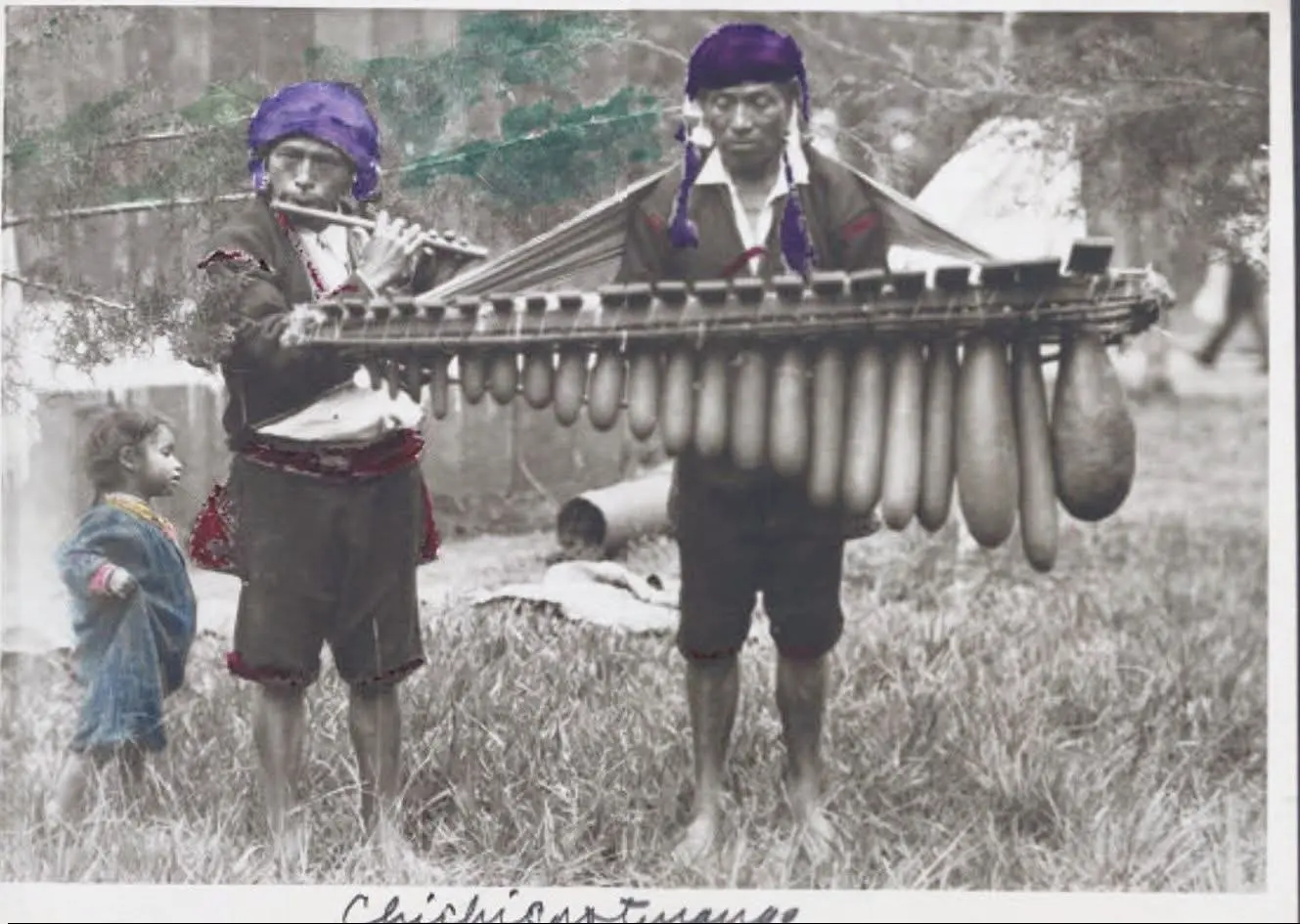 Músicos con flauta y marimba