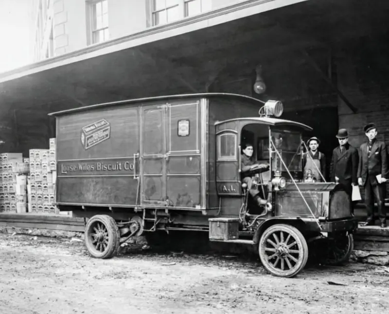 An early 1900s Packard truck,