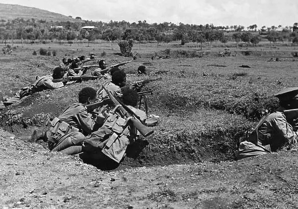 Soldiers of the Abyssinian regular army occupying trenches close to Harar on the Ogadan front