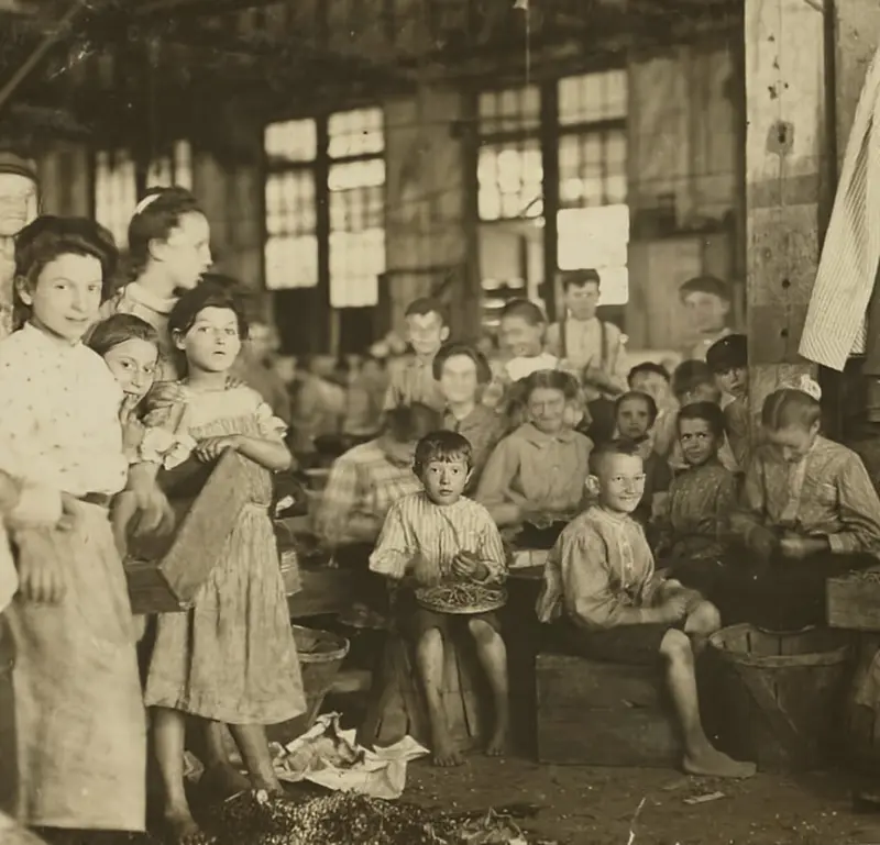Stringing beans in the J.S. Farrand Packing Co.