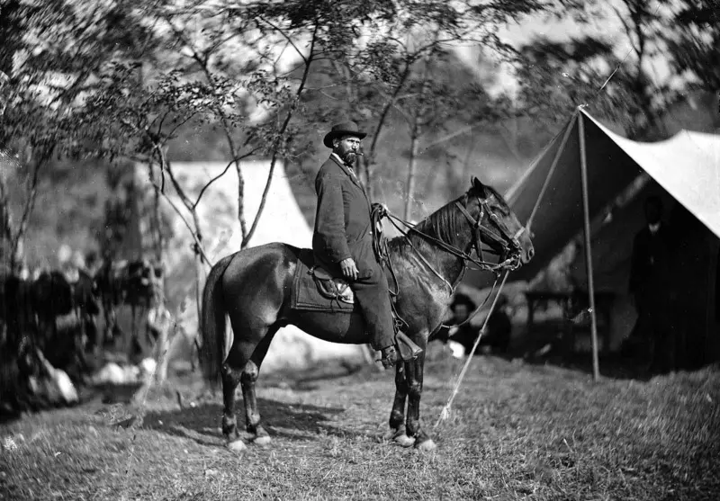  Allan Pinkerton on horseback during the Battle of Antietam