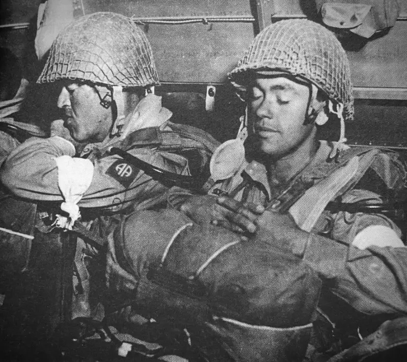 American paratroopers on a plane en route from Kairouan (Tunisia) to Sicily