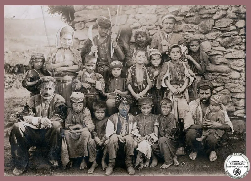 Residents of Geghashen village (present-day Gökçeli) and schoolchildren with parents