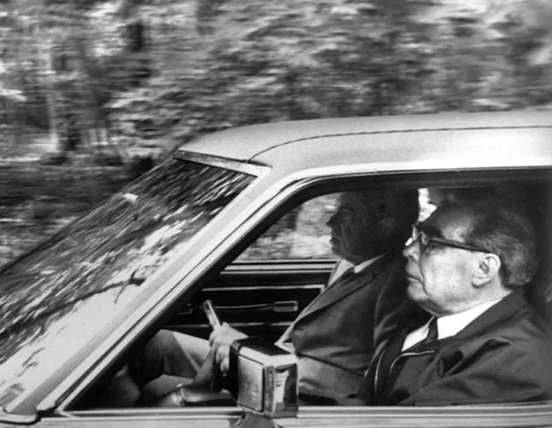 Leonid Brezhnev and Richard Nixon in Oldsmobile.