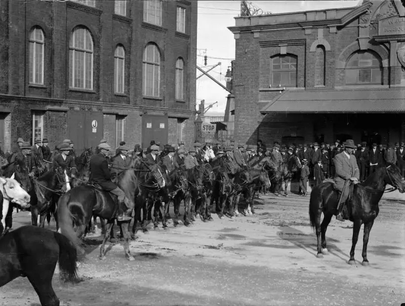 Mounted Special Constables during the waterfront strike.