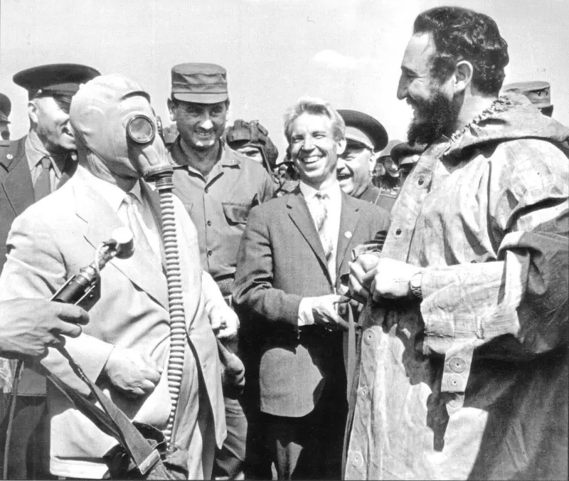 Khrushchev Shows Castro a Gas Mask