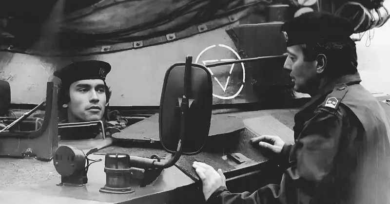 Young Arnold Schwarzenegger as a M47 Patton Tank Driver