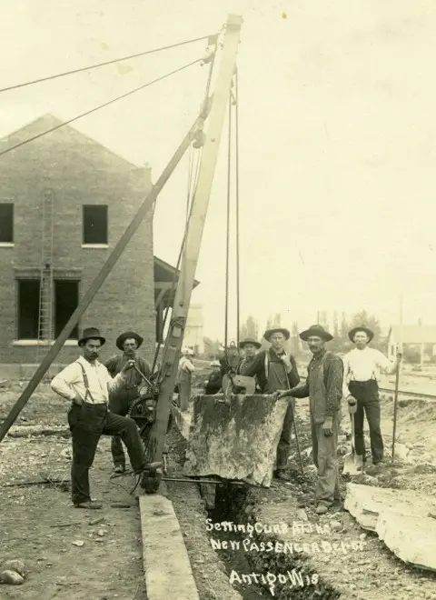 Setting curb at the new passenger depot