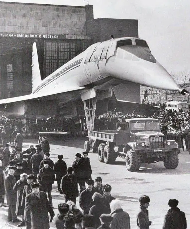 First mass-produced Tu-144 leaving the assembly plant